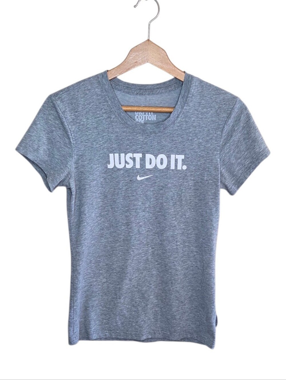 Nike Gray Just Do It Graphic Short Sleeve Dri-Fit Fitted Cotton Tee Size Small